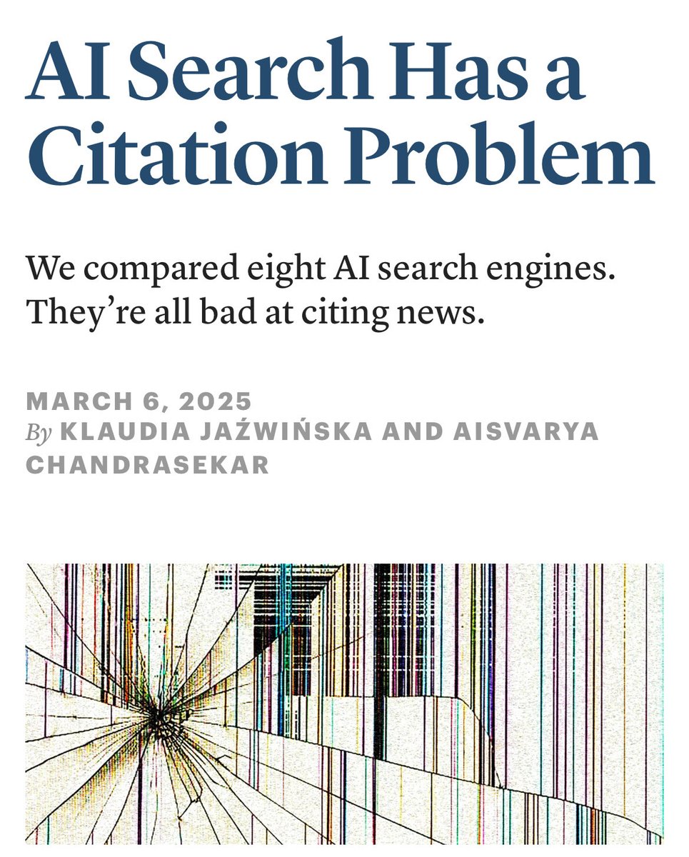 Study shows that all Chatbots generate fake citations. 

"Collectively, they provided incorrect answers to more than 60 percent of queries... "Perplexity answering 37 percent of the queries incorrectly, while Grok 3 ...answering 94 percent of the queries incorrectly."