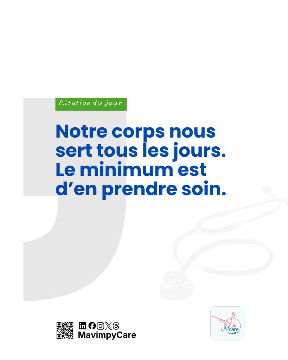 Mavimpy_SAS's tweet photo. Notre corps ne sert tous les jours. Le minimum est d’en prendre soin.
#InstantQuote #LeaderE_SantéEnAfrique #MavimpyCare #PartenaireSanté https://t.co/EAdsk6T1pW