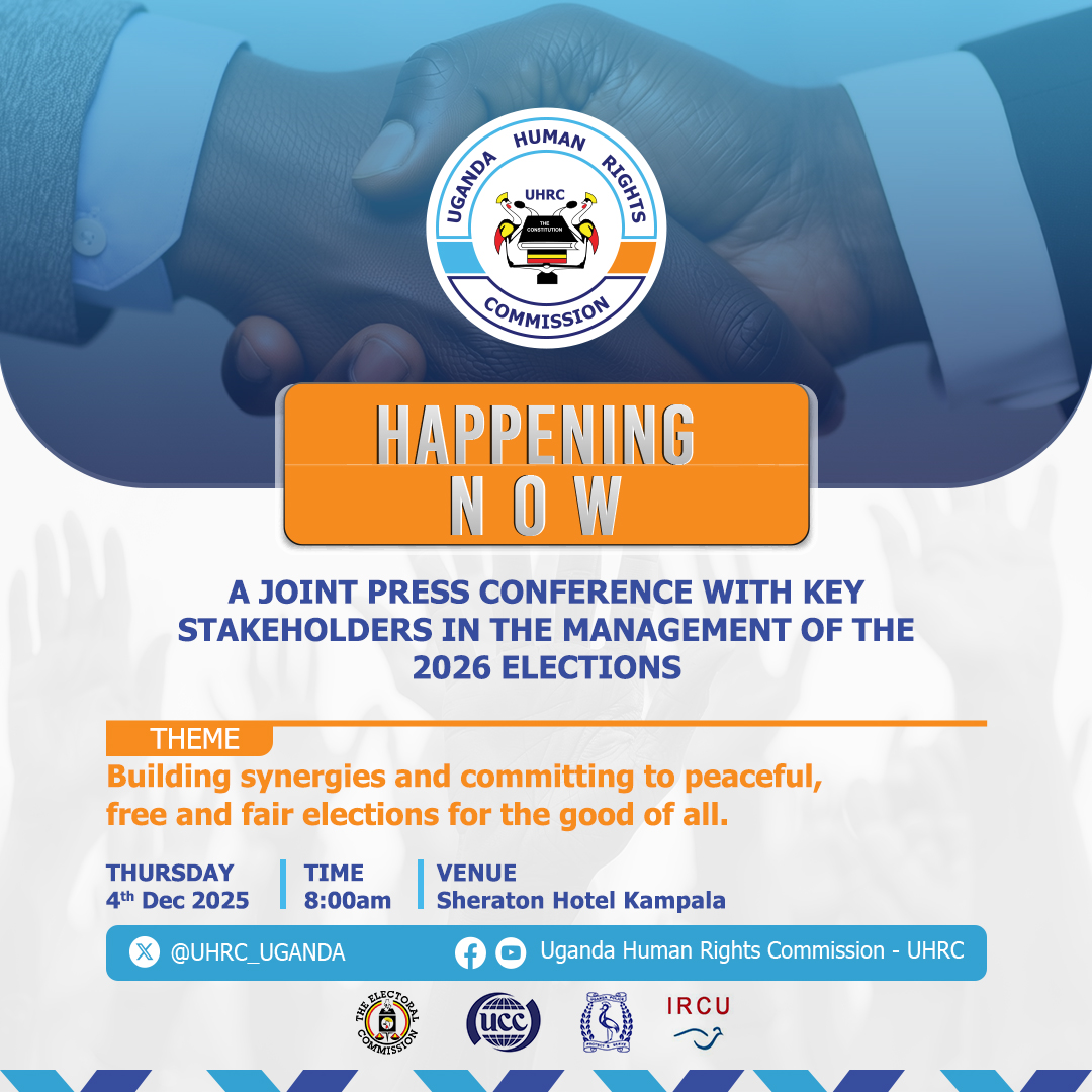 #HappeningNow
UHRC  Joint Press Briefing by key stakeholders in the management of elections. The purpose of the briefing is to collectively reassure the public of each institution’s commitment to upholding a credible, transparent and peaceful electoral process
↘️Theme: Building