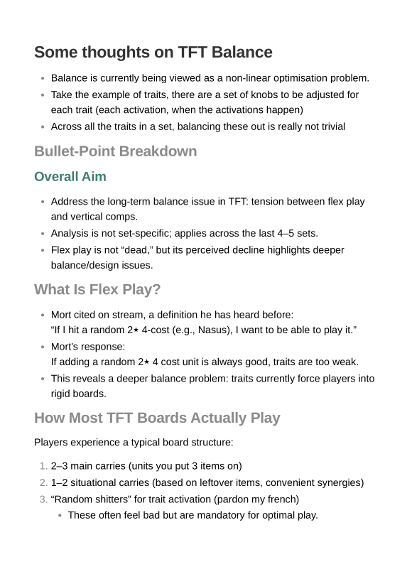 (1/8) Dear <a href="/Mortdog/">Riot Mort</a> t,  Loving the new set! I've had some thoughts on the Math of TFT balance that I've been trying to write concisely for the last month and a half or so. I'm curious to hear your thoughts and if this is anything like how the team views balance! Cheers!