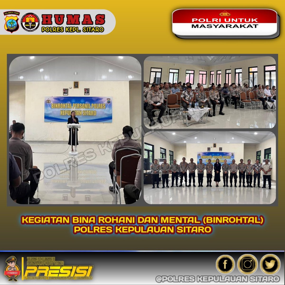 ResSitaro's tweet photo. Polres Kepulauan Sitaro, melaksanakan Kegiatan Pembinaan Rohani dan Mental (Binrohtal) Personil Polres Kepulauan Sitaro, melalui Ibadah bersama menurut Agama dan Kepercayaan Masing-masing Personil, pada Kamis 04/12/2025.

#binrohtalpolri 
#polreskepulauansitaro https://t.co/QOmsnyr3Eo
