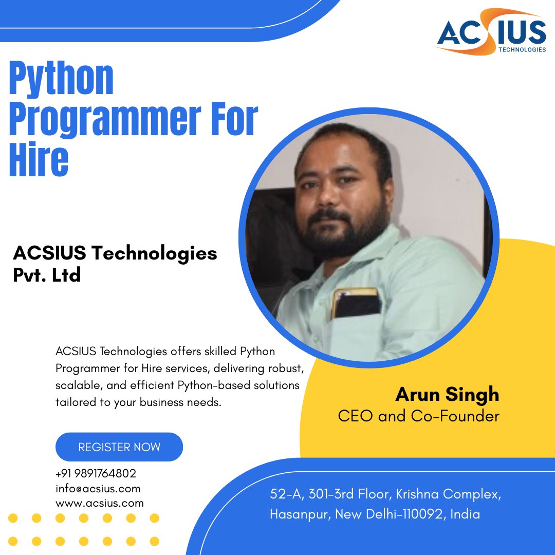 acsius's tweet image. Level up your tech stack with a skilled Python Programmer for Hire from ACSIUS! 🐍✨

info@acsius.com
+91 9891764802
New Delhi-110092, India
Visit Now:- acsius.com/hire-python-de…

#ACSIUS #PythonProgrammerForHire #PythonDevelopment #AI #BackendDevelopment #TechInnovation