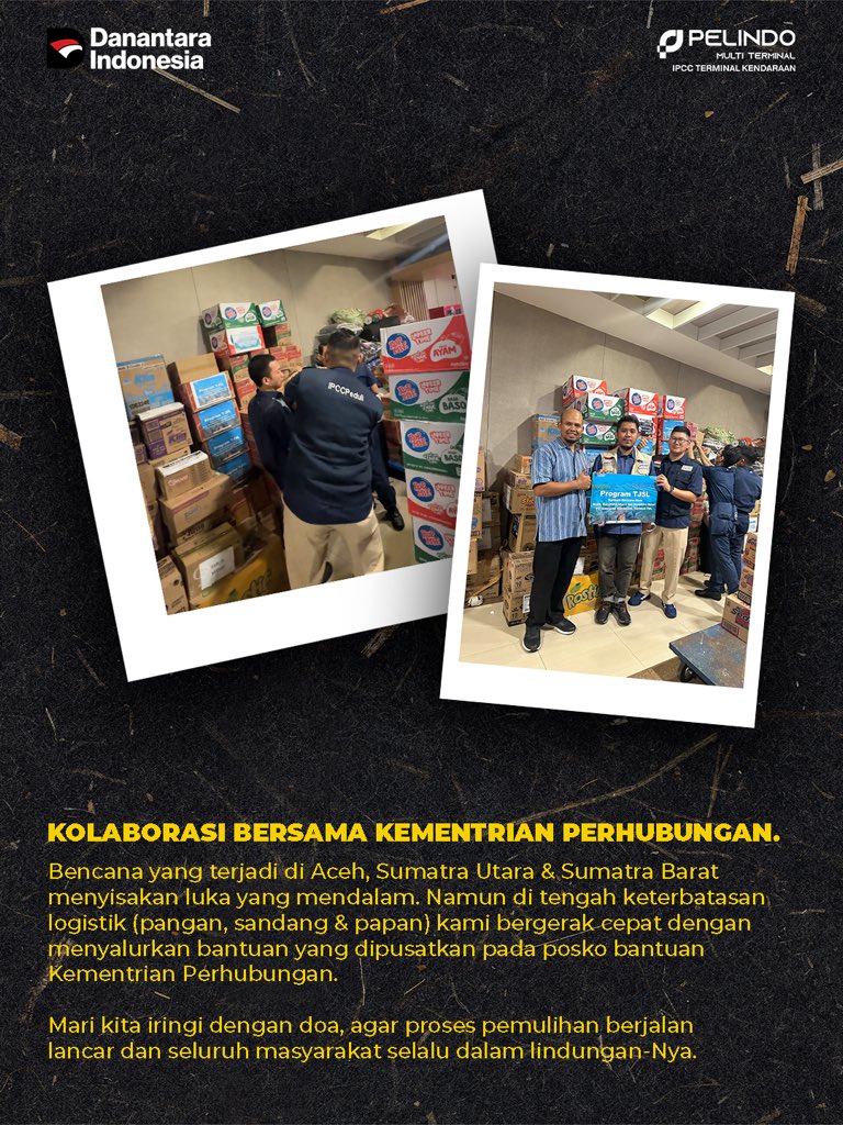 IPCC bergerak cepat menyalurkan bantuan logistik bagi masyarakat terdampak bencana di Aceh, Sumatra Utara, dan Sumatra Barat sebagai wujud kepedulian terhadap saudara-saudara kita yang sedang mengalami masa sulit.