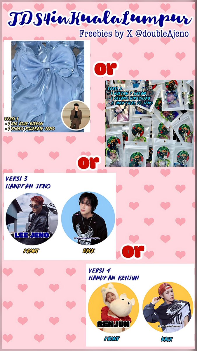 JENO RENJUN Freebies for #TDS4inKL
by <a href="/doubleAjeno/">ech •^_^•| TDS4inKL</a>

📍Axiata Arena 
📅 13- 14 dec 

How to claim:
- Follow <a href="/doubleAjeno/">ech •^_^•| TDS4inKL</a>, like &amp; rt this post
-Say Hi and show me your repost record or any merch jeno / renjun 
-1person can only get 1 version out of 4 versions
-Fcfs (65pcs per day)