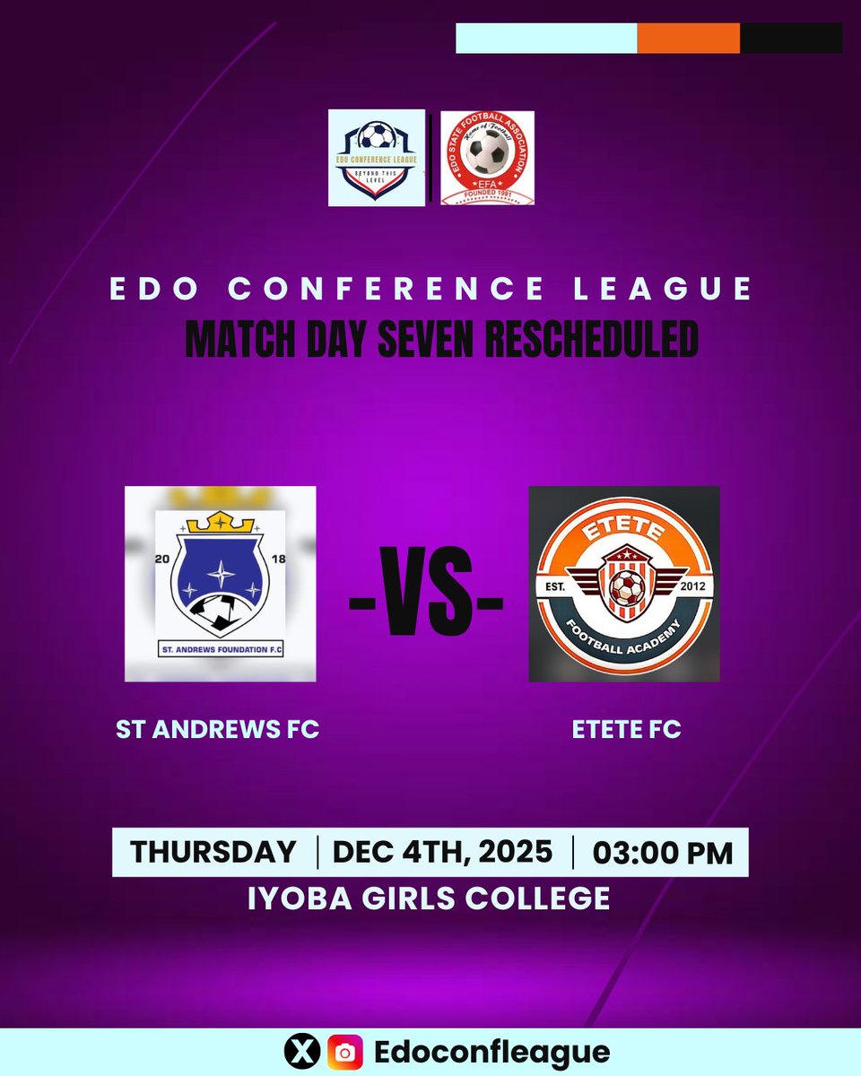 The final matchday of the 2025 season of the #ECL25  kicks off today! 😍

#EdoConferenceleague | #edofootball | #MD9