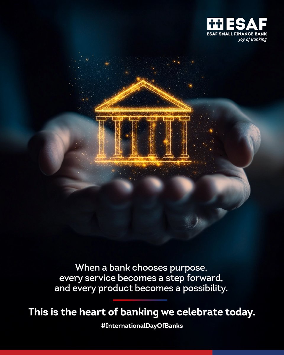 At ESAF, purpose isn’t a statement, it’s our everyday practice.
Celebrating the spirit of meaningful banking.

#InternationalDayOfBanks #EsafBank