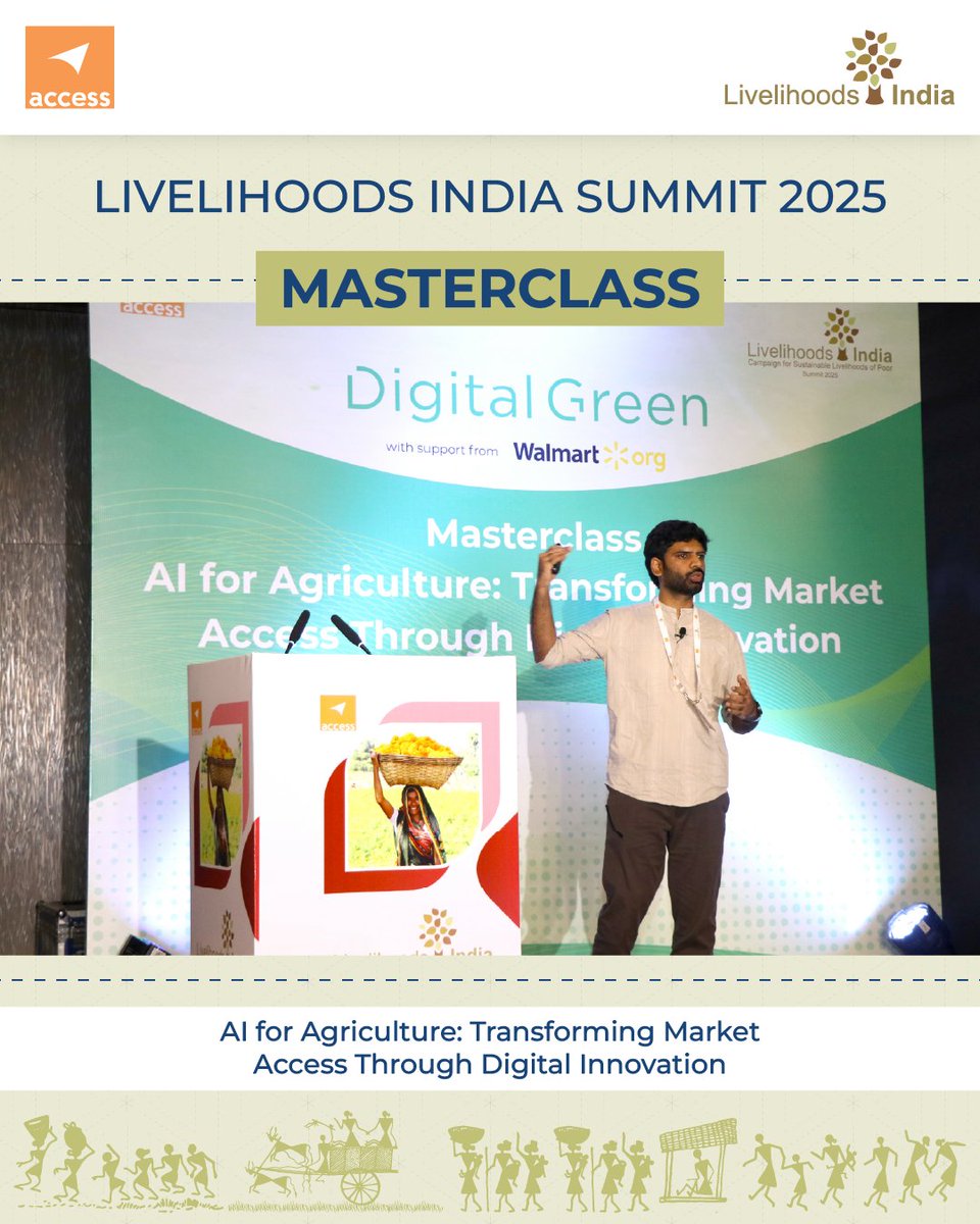 AI is reshaping how farmers and FPOs access markets. In this masterclass led by Digital Green with support from the Walmart Foundation, SaiPrasad Chirivirala showcased how conversational AI and smart cataloguing boost visibility and decision-making.

📅 3 Dec | 🕒 2–3:30 PM
