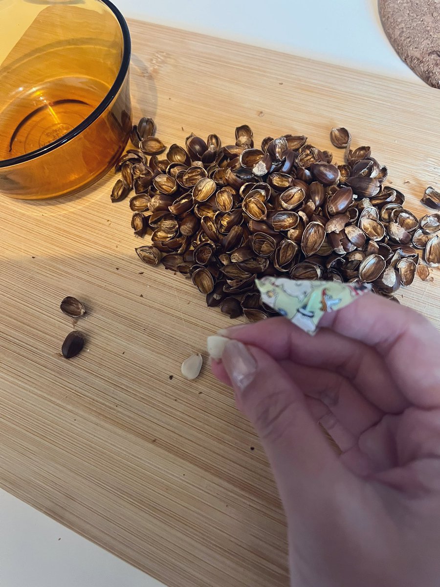 ラスト一個剥き終わった🌰
昨日の夜も剥いたからこの倍は剥いたよ！
美味しいけどこんなに小さいから食べ応えはない。