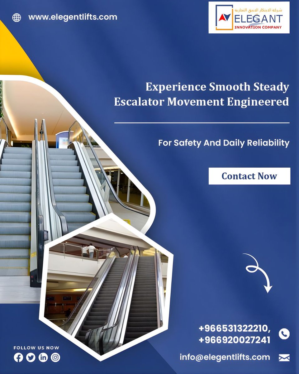 ElegentElevato1's tweet image. Smooth, reliable escalators ensure effortless, safe, and durable daily operation with minimal maintenance and seamless performance.
elegentlifts.com

#EscalatorSafety #SmoothMovement #DailyReliability #SmartEngineering #PublicSafety #BuildingSolutions #CommercialSystems