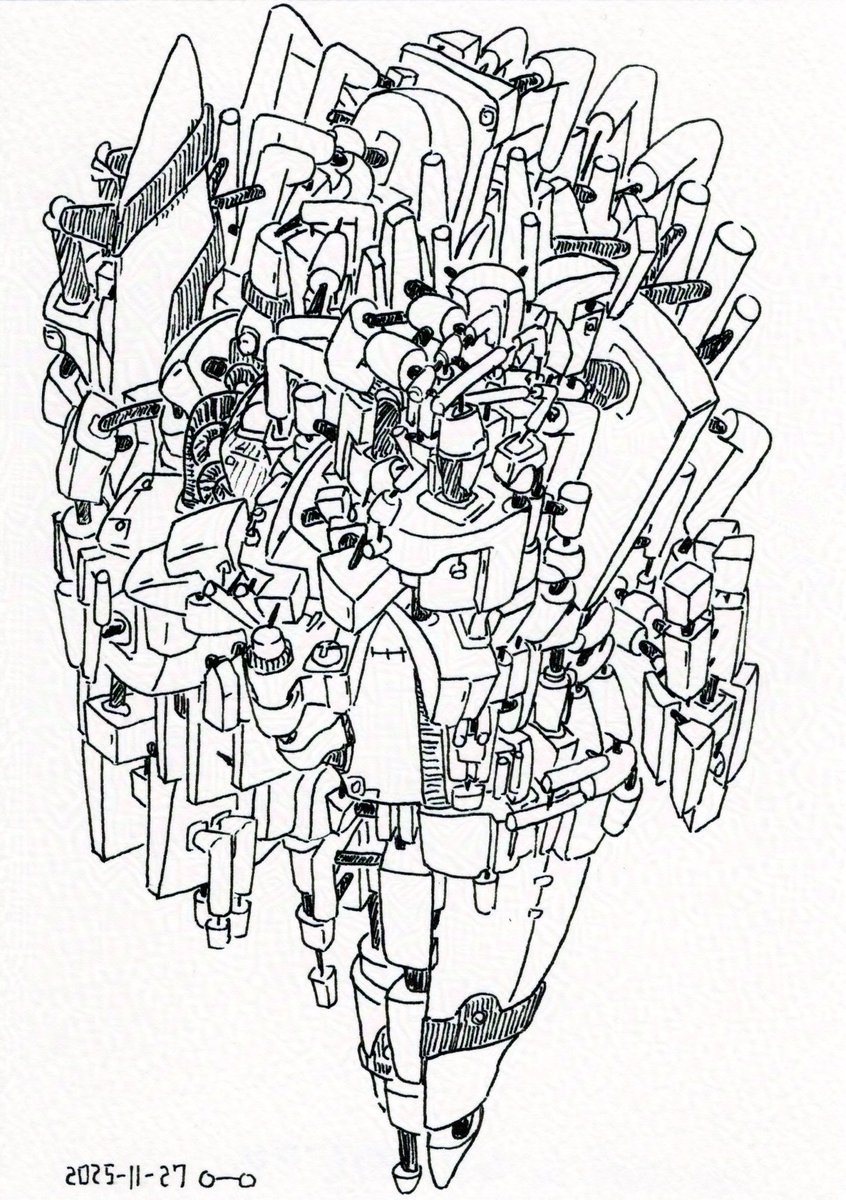 一発描きペン画 「ごちゃごちゃ31」 下がほっそい感じ 何かアイス