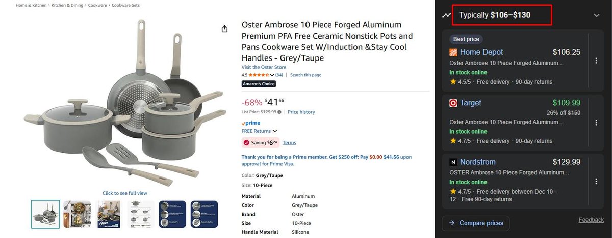 Pricerrors's tweet photo. POTENTIAL PRICE ERROR?

Oster 10 Piece - Cookware Set for $35

Home Depot and Target are selling it for $100+ 

Clip Coupon on page to get the lowest pricing! 

https://t.co/ithSlzZVTc https://t.co/NZCNNcxMQV