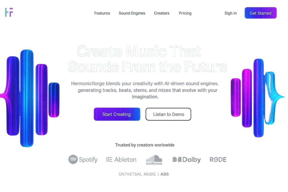 MosaicDesigns06's tweet image. Swapped dull interfaces for a vibrant blue-purple gradient wonderland. Cue: AI-driven sound engines &amp;amp; CTA buttons that scream &quot;Start Creating!&quot; Engagement soared—because users love a dash of trust logos and a sprinkle of futuristic flair. #ui #ux