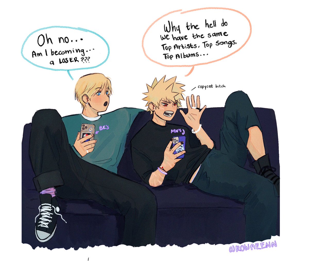 chillin’ and comparing each other’s spotify wrapped #neitomonoma #katsukibakugou #mha #mhafanart #bnha