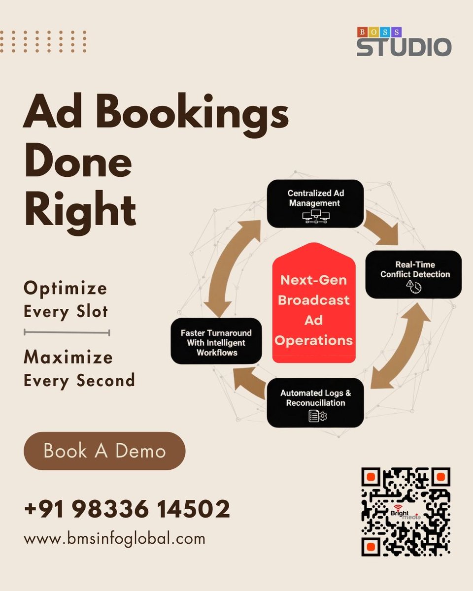 Brightmedia4u's tweet image. BOSS Studio: Faster ad ops, zero hassle. 
⏱️ Make every second count. 

Visit - bmsinfoglobal.com 

#whitelabel #CMS #DigitalBroadcasting #mediatech #braodcastsolution #bosssoftware #techformedia #MediaInnovation #trafficandscheduling #BroadcastTech #broadcastautomation