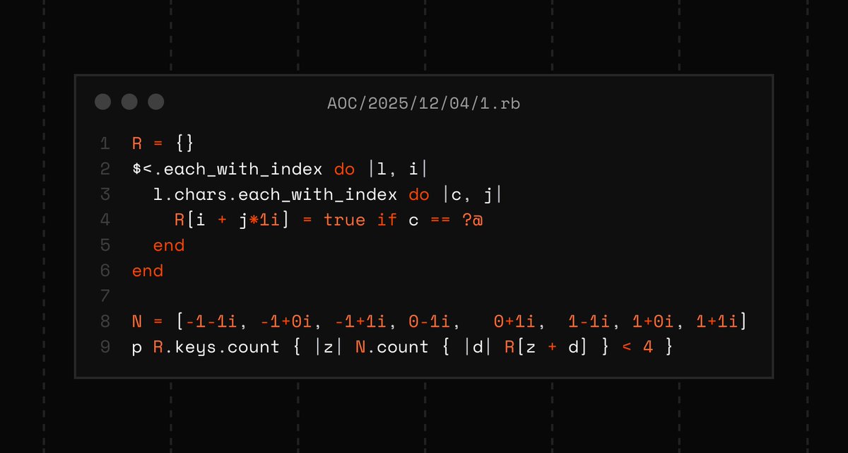 jargnar's tweet image. Advent of code day 04 part 1, ruby 
#AdventOfCode