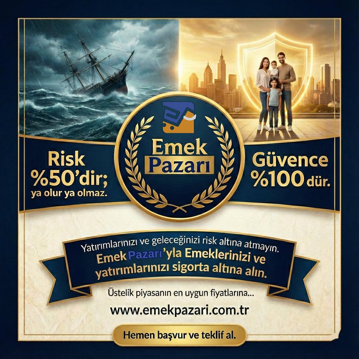 📉Risk %50'dir; ya olur ya olmaz. 
🛡️Güvence %100'dür. 
❗Yatırımlarınızı ve geleceğinizi risk altına atmayın. ✅Emeklerinizi ve yatırımlarınızı güvence altına alın. piyasanın en uygun fiyatlarına...
⚡Hemen başvur ve teklif al. 
👉 emekpazari.com.tr 
#sigorta #kasko