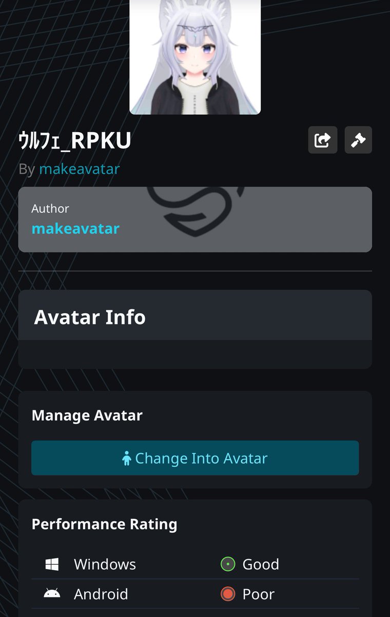 スマホでアバター作れるGugenkaのメイクアバター、基本無料で使えて、アバターとか衣装をStyMoreとかで購入することも出来て、アプリから直でVRChatとかにアップロード出来て、つまり購入からアップロードまでスマホ一本で行ける貴重な国産アプリなのはもっと知られるべき　あとアバターがすげぇ軽量