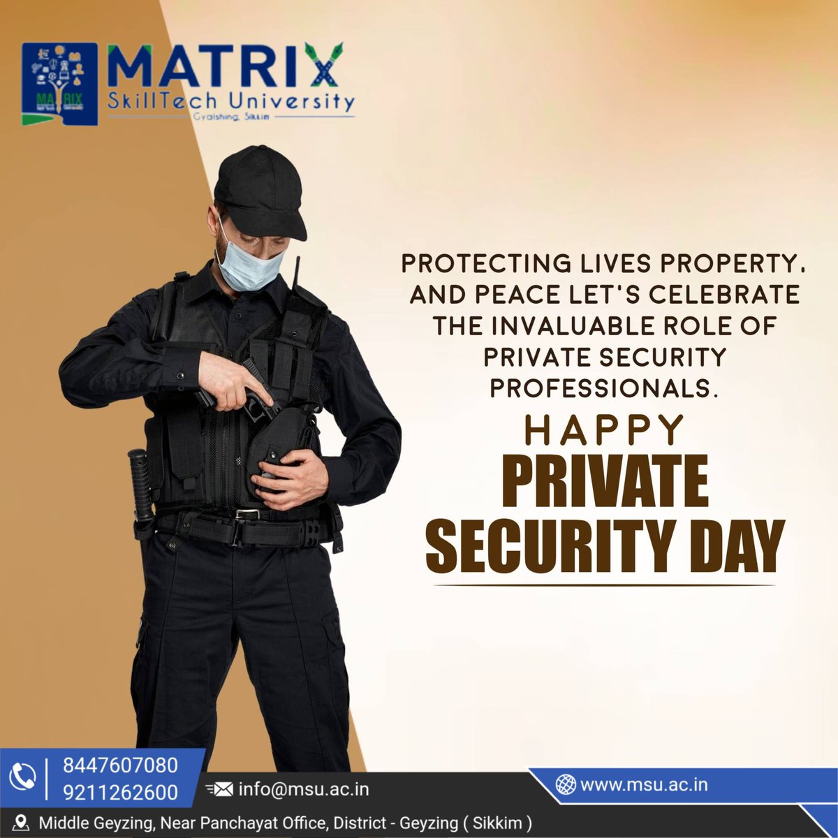 university19447's tweet image. Honouring the dedication and vigilance of all security professionals on Happy Private Security Day from Matrix SkillTech University! 🛡️🙏
#PrivateSecurityDay #HappyPrivateSecurityDay #MatrixSkillTechUniversity #SecurityHeroes #ThankYouSecurityGuards #SafetyAndSecurity #MSU