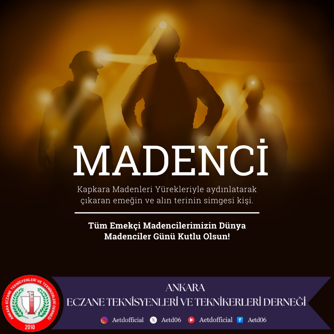 Yer altının karanlığını emeğiyle aydınlatan, alın teriyle yaşamımıza değer katan tüm madencilerimizin 4 Aralık Dünya Madenciler Günü"nü kutluyoruz.