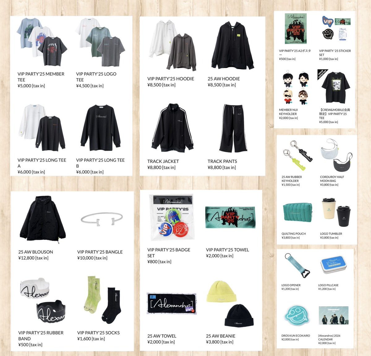 VIPのグッズ 一覧のがなくて見にくかったからまとめた