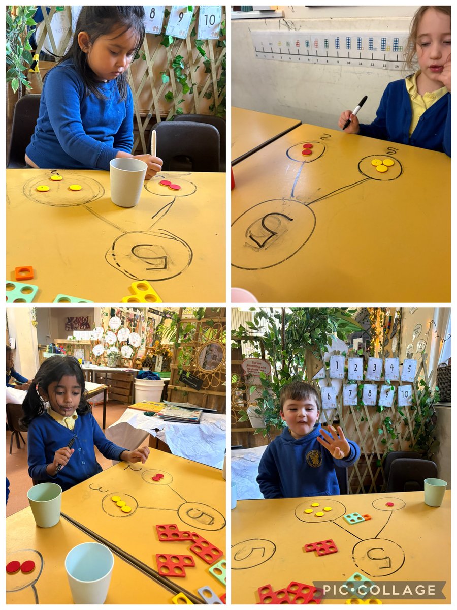 RichmondParkCPS's tweet image. Exploring “what’s hiding in 5?” in maths this week! #TaranRPS used practical resources to discover different ways to make 5 — shaking counters to see how many red and yellow would appear — and some children even explored the numbers hiding in 10 too!#MNRPS