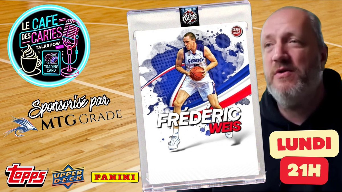 ☕️ Lundi 21h en live YouTube nous aurons l’honneur de recevoir un grand monsieur du basket 🇫🇷 <a href="/Bigfredstyle/">Fred Weis</a> dans le #CaféDesCartes. 
Des actualités, des découvertes et des débats au menu. Et même un jeu concours grâce à notre sponsors de décembre <a href="/mtggrade/">MTG Grade</a> 
Réserve ta soirée pour