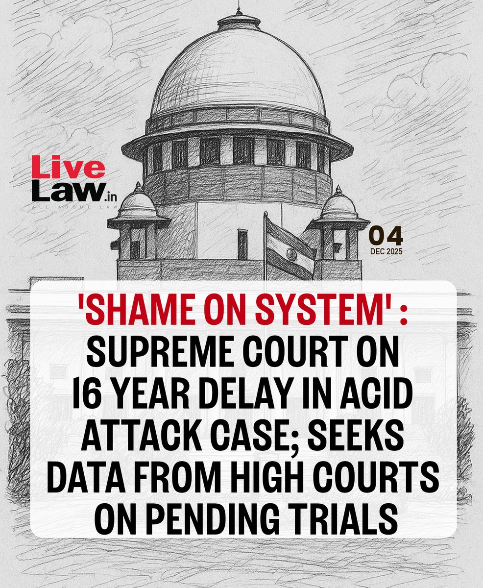 LiveLawIndia's tweet photo. The Supreme Court on Thursday sought data from all High Courts regarding the pending trials in acid attack cases.
Read more: https://t.co/1h37XtdLPC
#SupremeCourt #HighCourts #pendingtrials  #acidattackcases https://t.co/5iTt9RFSKL