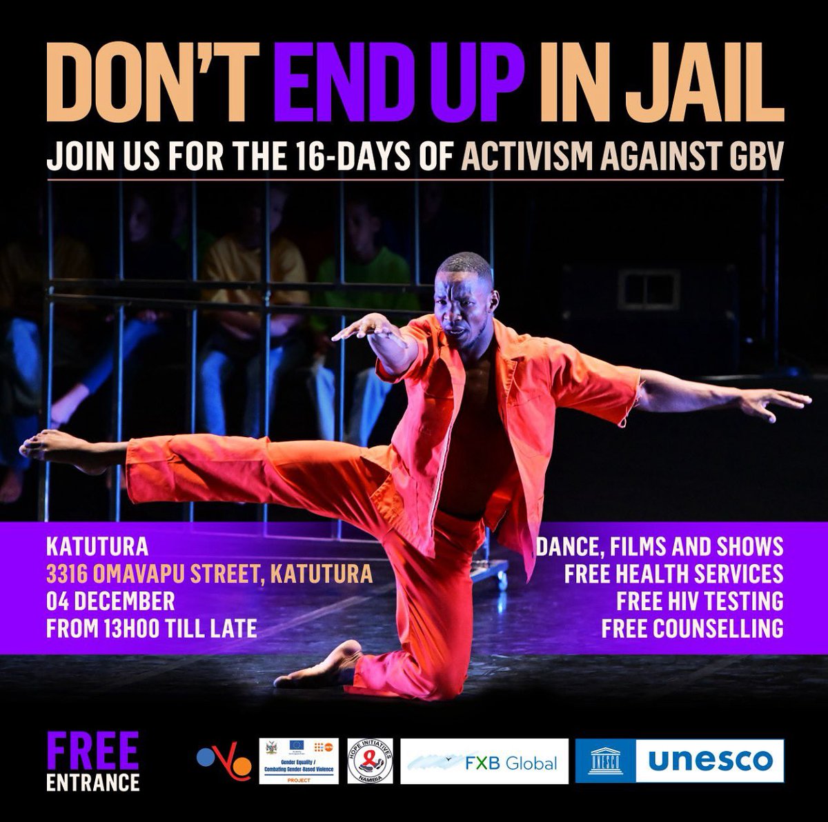 CLOSING EVENT. Our last event of this year's campaign for the 16-days of activism against GBV will be in Katutura at Hope Initiatives Southern Africa- Namibia (HISA) 

Join us a noon for the official event. From 1pm onwards, you will be able to see performances by the OYO dance