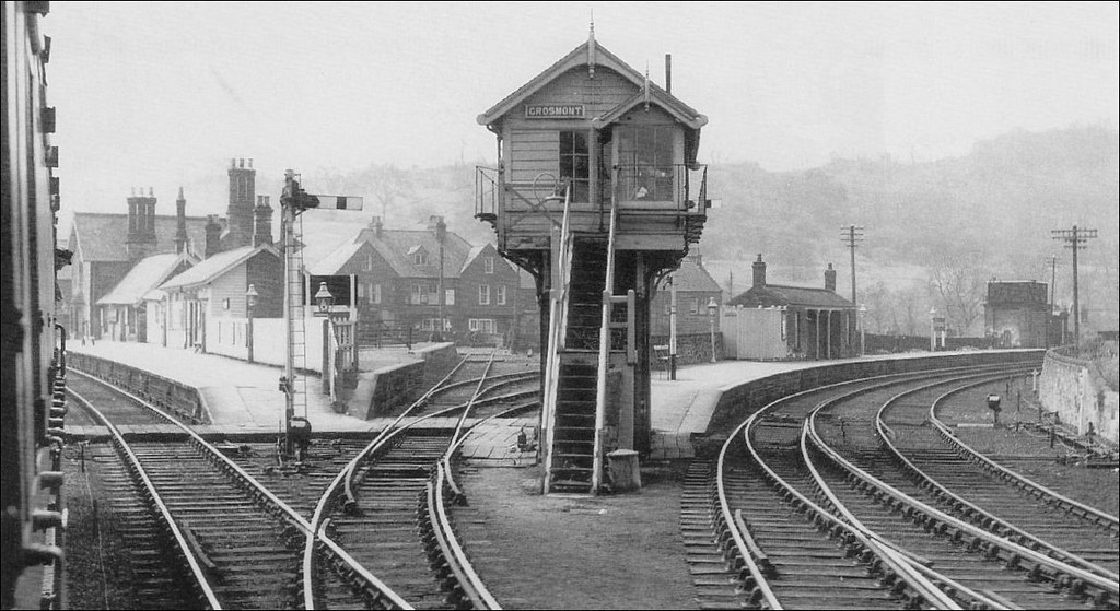Grosmont Junction, 1955

The main station buildings are to the left, alongside the line to Pickering. The line to the right is the Esk Valley route to Middlesborough.

R.J.Buckley