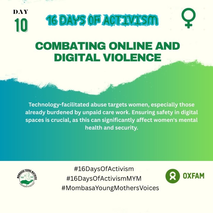 CboYoungmothers's tweet photo. Unpaid care work often confines individuals to the home, increasing their vulnerability to digital violence. It is crucial to recognize this link and take action to protect caregivers online."@oxfamkenya
#16DaysOfActivisim
#16DaysOfActivisimMYM
#MombasaYoungMothersVoices https://t.co/ec2WDjZs55