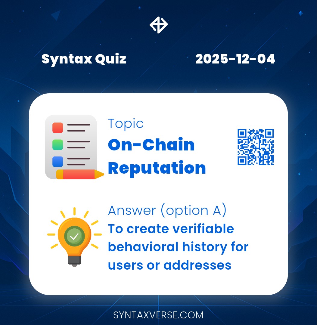 churchi_blaq's tweet image. DECEMBER 4th, 2025
1) #SyntaxVerse quiz answer for today 🎯
2) #Xenea wallet #quiz answer for today  ✅
3) #Marina protocol quiz #answer 🔥
4) #SpurProtocol quiz answer 👌

Time to contribute and stack with 👇
@SIXR_cricket