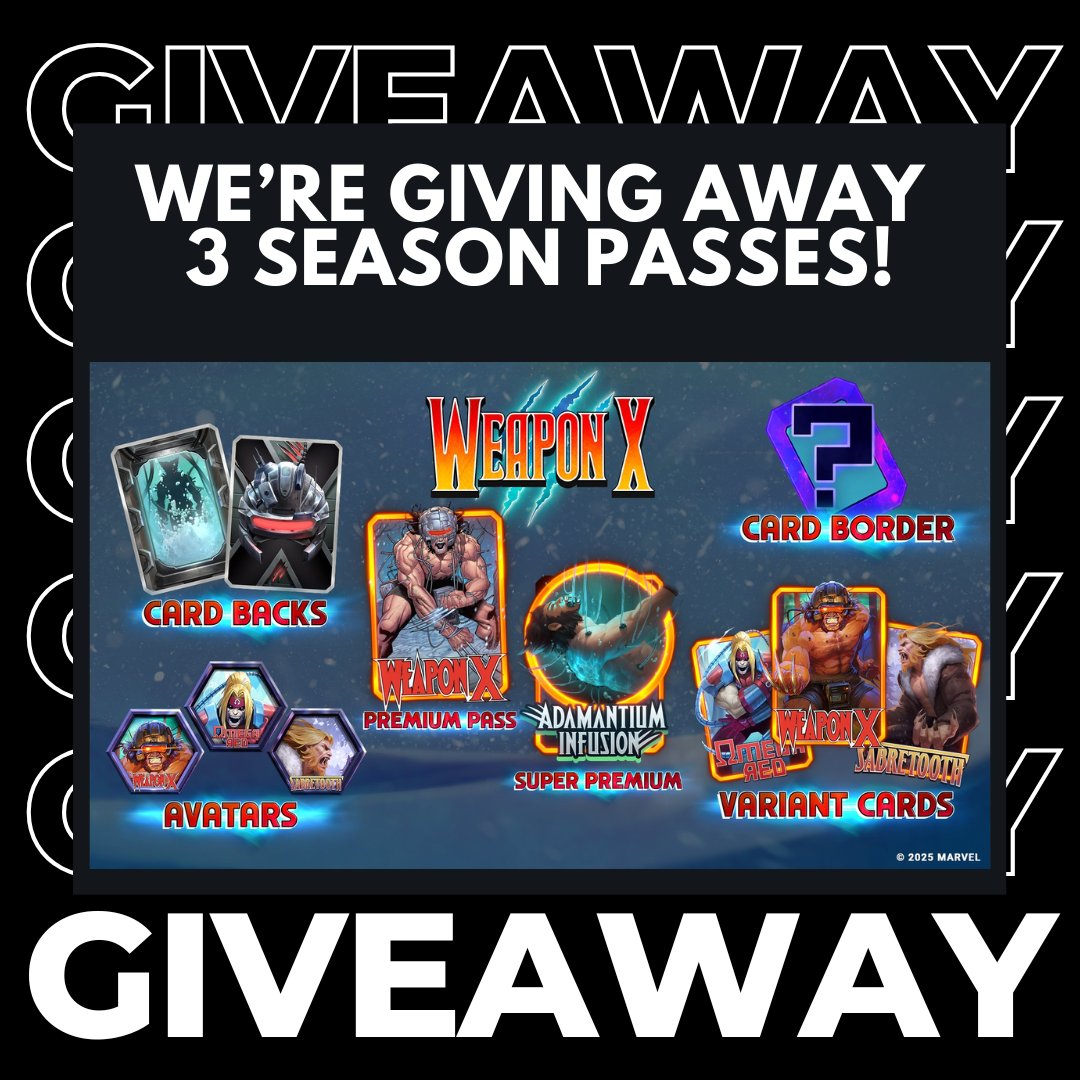 bootmanmstz's tweet image. 📢GIVEAWAY TIME📢

The folks at @MARVELSNAP @seconddinner hooked me up with some season passes to give away!

To enter: 
✅Like, retweet, follow
✅REPLY with the card you're most excited for this season
