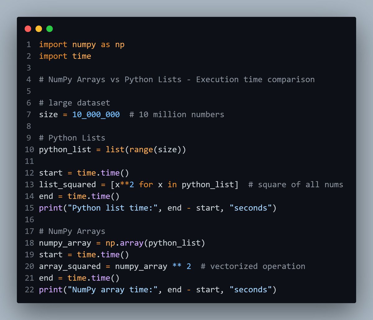 swastisundr's tweet image. Spent some time understanding how NumPy actually works.

• Arrays vs Python lists  
• Array creation  
• Vectorization &amp;amp; broadcasting  
• Slicing, indexing, reshaping  
• Useful math functions

Slowly getting comfortable with it.

#Python #NumPy #CodingJourney #DataScience