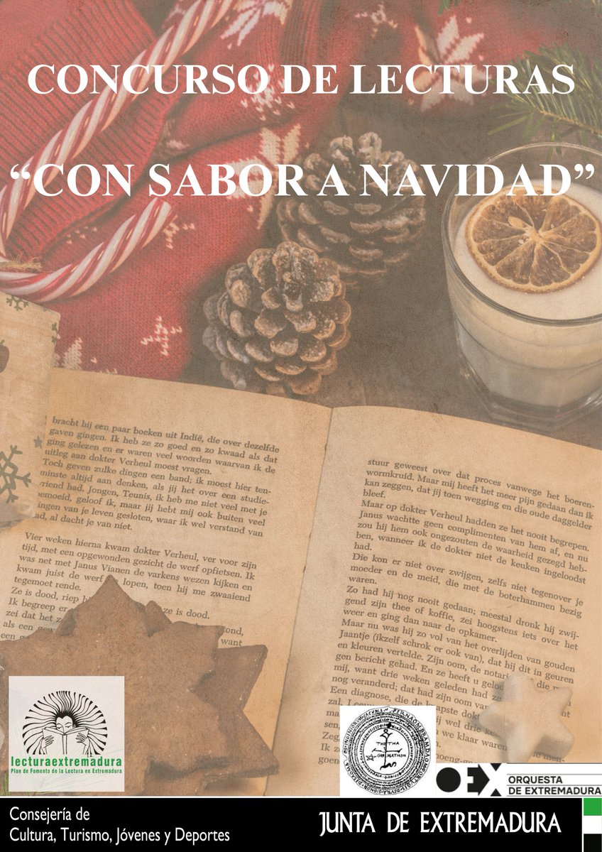 🎯 #ConvocatoriaAbierta
El Plan de Fomento de la lectura en Extremadura abre convocatoria para el Concurso de Lecturas "Con sabor a Navidad".
El plazo para presentarlas es hasta el 17DIC.
Toda la ℹ️ y bases de la convocatoria aquí: lecturaextremadura.juntaex.es/filescms/web/u…
<a href="/cultura_EXT/">Cultura, Turismo, Jóvenes y Deportes</a>