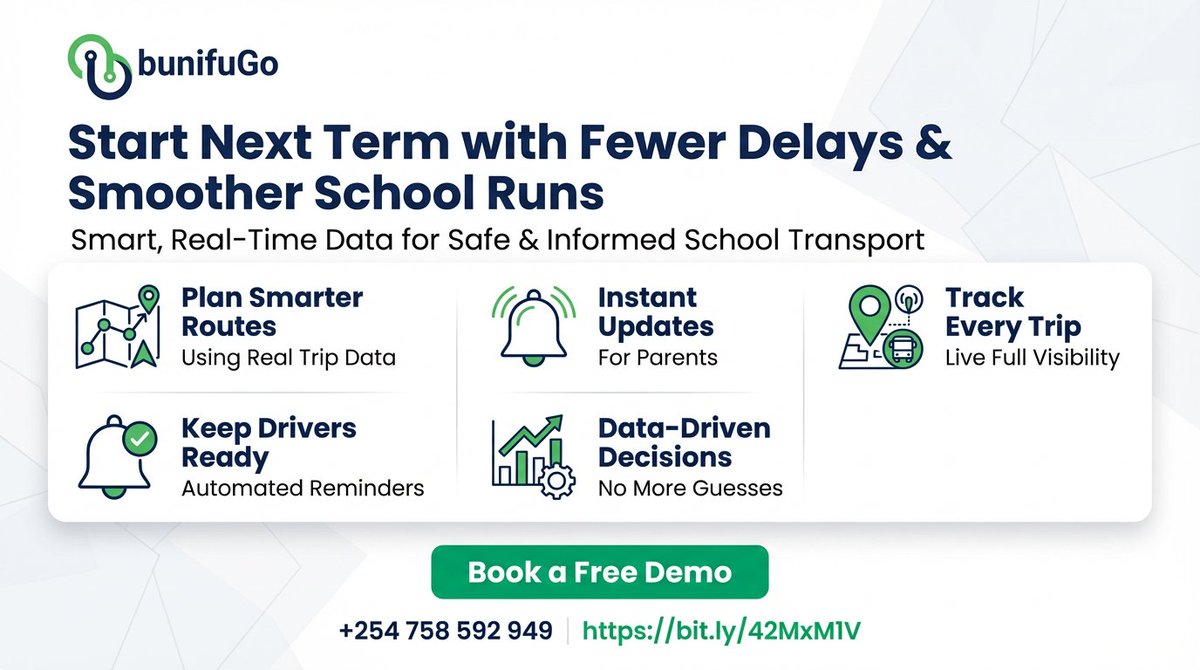How to start next term with fewer delays using <a href="/BunifuGO/">Bunifu Go</a> 

• Optimize routes with real trip insights
 • Prepare drivers &amp; vehicles early
 • Keep parents updated instantly
 • Use transport data, not assumptions
 • Track every trip in real time

#BackToSchool #SchoolTransport