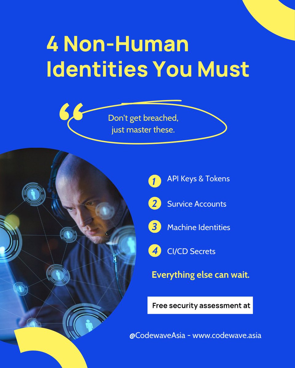 CodewaveAsia's tweet photo. Non-human identities outnumber humans 45:1 in most orgs.

API keys. Service accounts. Machine identities.

Are yours secured? DM us

#CloudSecurity #NHI #IdentityManagement #CyberSecurity #DevSecOps #Codewave https://t.co/ZQDflHPOrx
