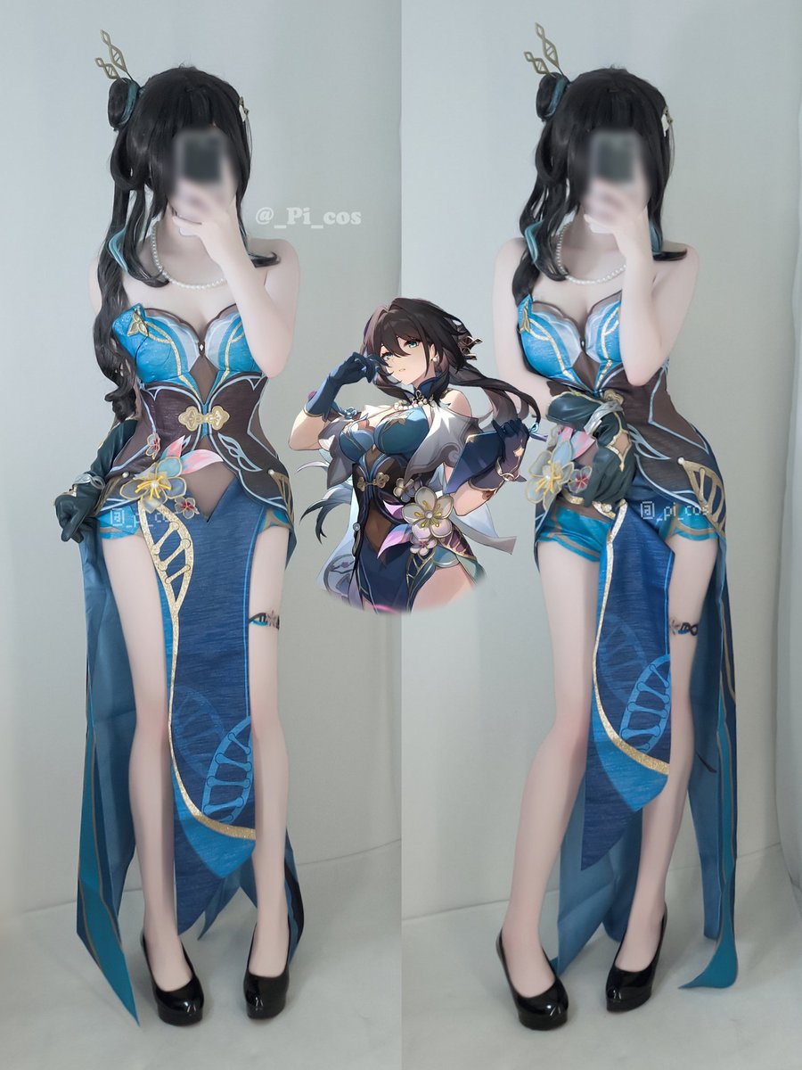 PIによる原神風・青い中華ドレスのコスプレ