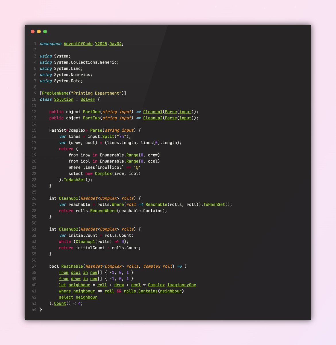 encse's tweet image. #adventofcode 2025/04 - Printing Department - aoc.csokavar.hu