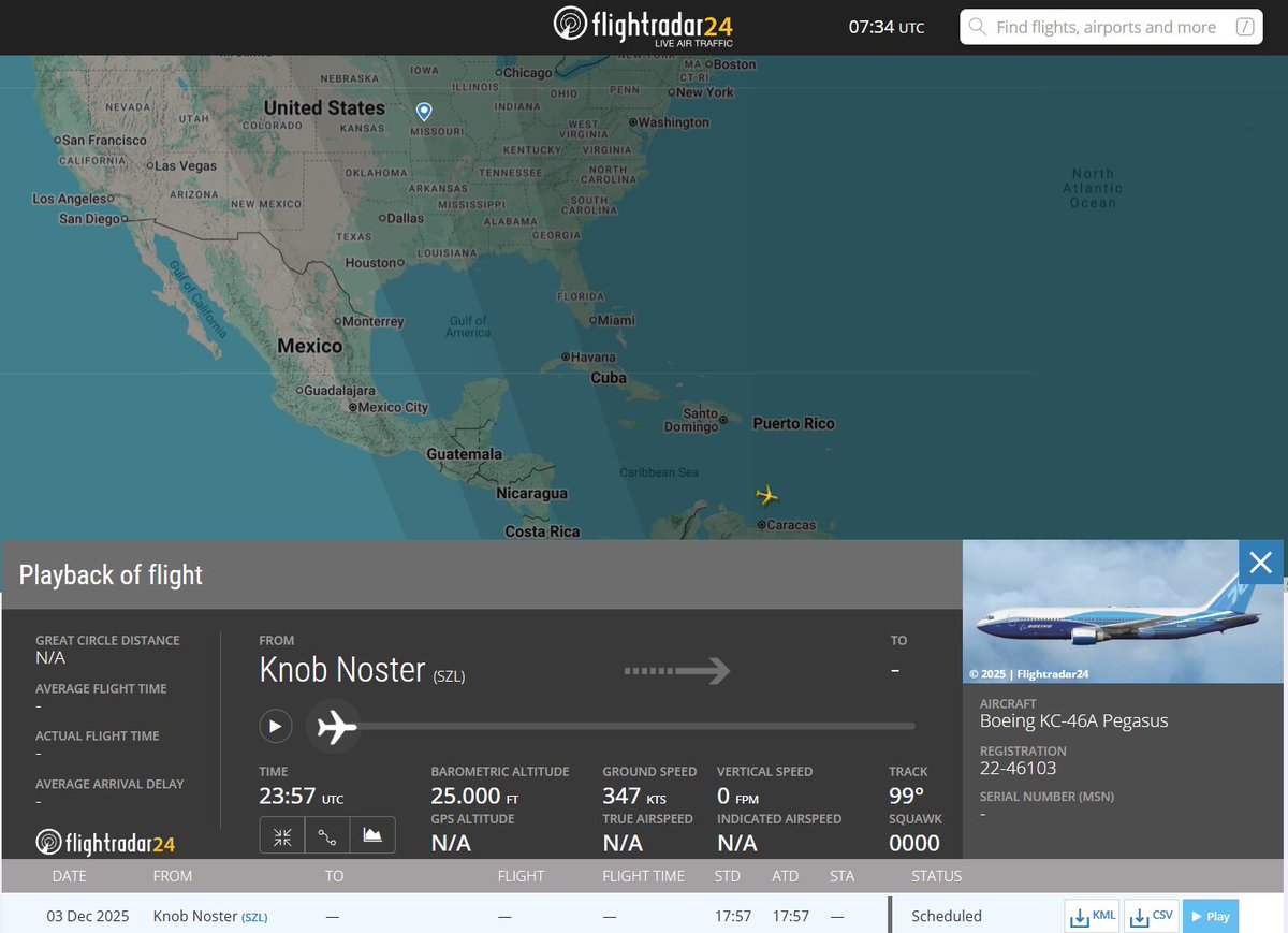 Flightwatcher1's tweet image. #USAF KC-46A Pegasus
Matricula: 22-46103
Hex: #ae63d3
Desde Whiteman AFB🇺🇸 hasta el frente de Los Roques🇻🇪, en la misma zona donde estuvieron orbitando los B-52H
foto de referencia
#SOUTHCOM