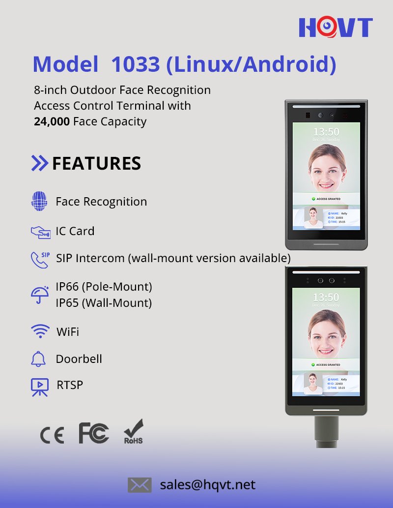 shenzhen_hqvt's tweet image. 🏤 Model 1033 – 8-Inch Outdoor Face Recognition Access Control Terminal (Android &amp;amp; Linux)

It designed for outdoor environments, commercial buildings, residential communities, and industrial sites. 
📩 Contact our team: sales@hqvt.net
#FaceRecognition #AccessControl #RTSP #HQVT