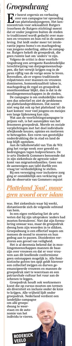 Sta op tegen groepsdwang
Column in de Telegraaf: