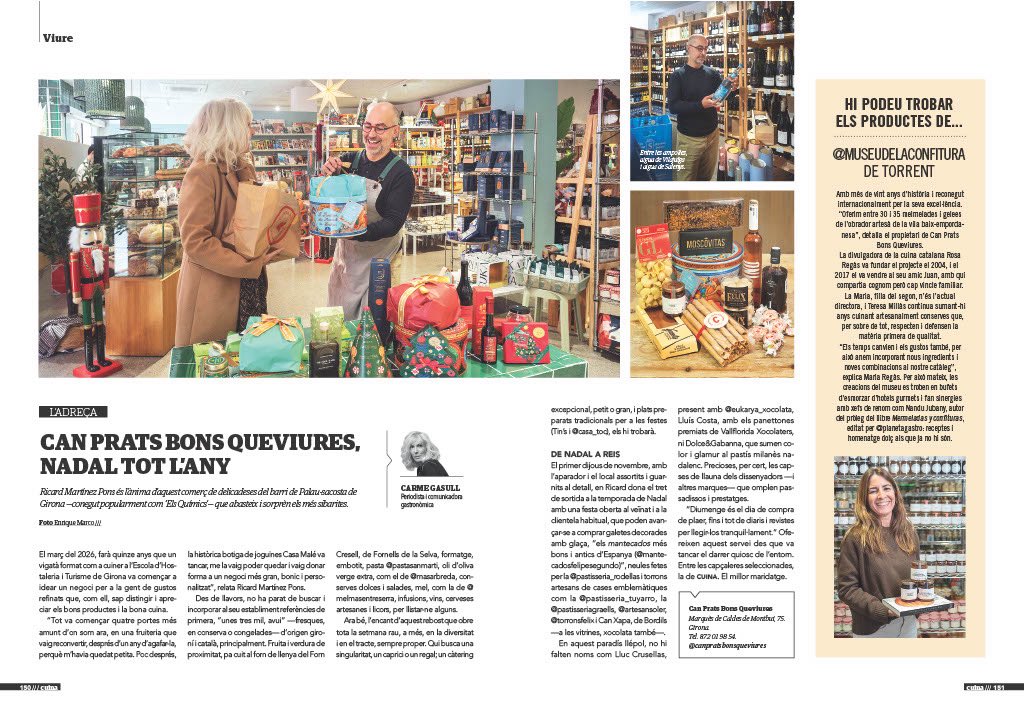 carmegasull's tweet photo. Al @cuinacat de #desembre i #gener, nova entrega de #botigues #gormandes per omplir el #rebost amb #productor i #elaborador destacat inclòs.
L’adreça: Can Prats Bons Queviures, a Girona. Un gran aparador de #singularitats, #capricis i #regals per #Nadal.
https://t.co/IXbs4D8JFs https://t.co/snx4CnXkDC
