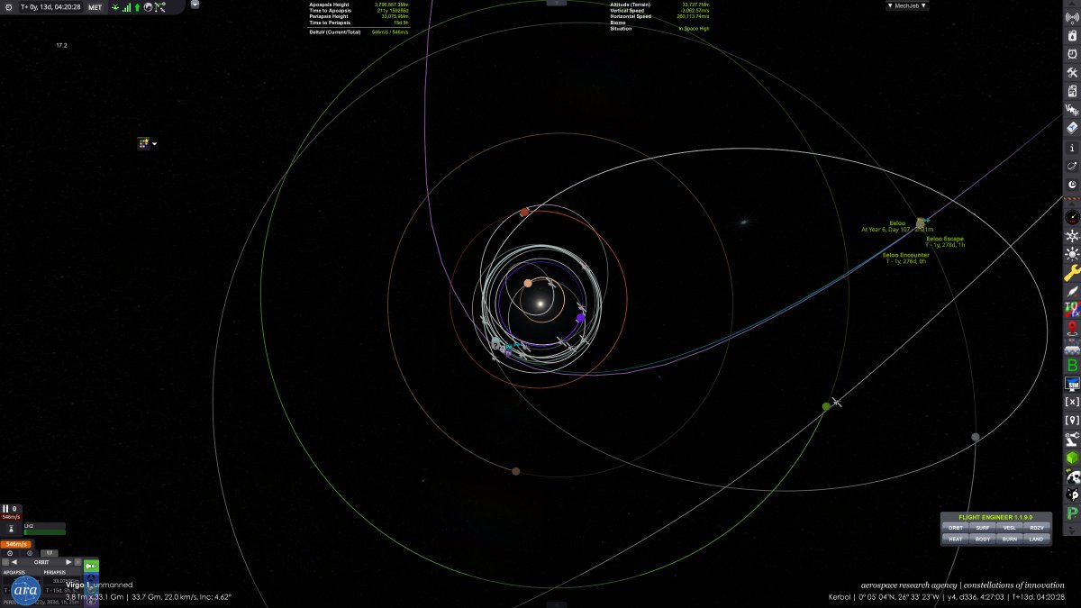 mikusingularity's tweet image. [ARA] Y4, D323-335 - Virgo 1 is launched to flyby Eeloo in one and a half years

(I like doing Oberth maneuvers with spacecraft launched from Minmus)