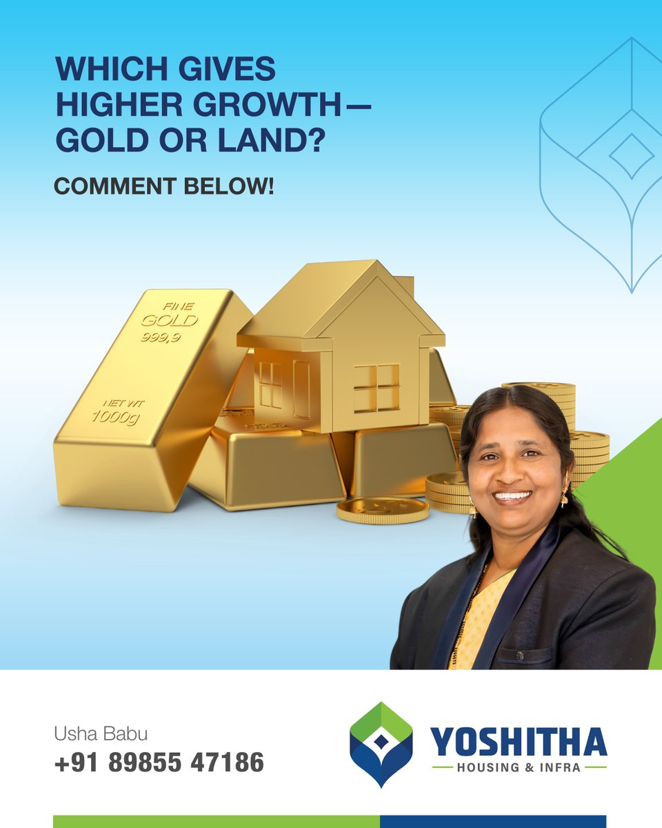 ushababuJ's tweet photo. Gold is safe — but land gives you growth.

At Real Rise, Chinchode, your plot doesn’t just stay valuable — it multiplies.

Let’s build wealth that stands on solid ground.

📞 89855 47186
🌐  https://t.co/SFkSVrObyC

#YoshithaUshaBabu  #LandVsGold #RealRise #YoshithaInfra https://t.co/O8ohIjI7jU