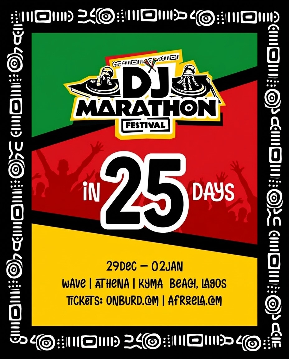 afro_xela's tweet photo. 25 Days to Go! 🔥
Get your ticket now at https://t.co/0ekc6csD7y https://t.co/4lffEdAecS
#Afroxela2025 #DJMarathonFestival #DettyDecember #96HoursOfVibes #LagosEvents #TicketAlert #CountdownToAfroxela https://t.co/ltNmtSVjhE