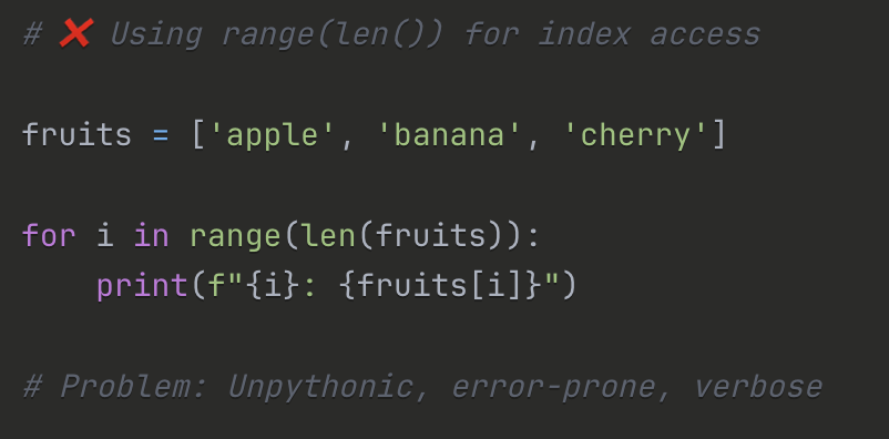 fosla98's tweet image. POST 1 - Python (🟢 Beginner) - Language Deep Dive: Enumerate

💡 enumerate() is Python&apos;s gift for loops. It&apos;s cleaner, faster, and eliminates off-by-one errors.

#Python #PythonTips #CleanCode #LearnPython #Pythonic #CodeTips