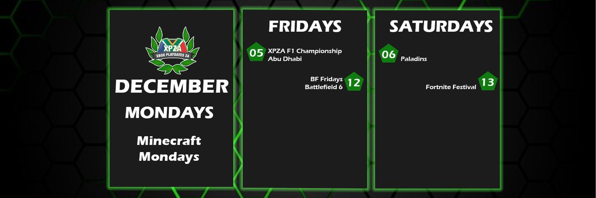 Proposed Schedule For December 2025:

1st, 8th, 15th - Monday <a href="/Minecraft/">Minecraft</a> 
5th - F1 2024 (Abu Dhabi)
6th - <a href="/PaladinsGame/">Paladins: The Game</a> 
12th - FPS Friday
13th - <a href="/Fortnite/">Fortnite</a> Festival

📸 <a href="/Ranman_ZA/">RanmanZA</a>