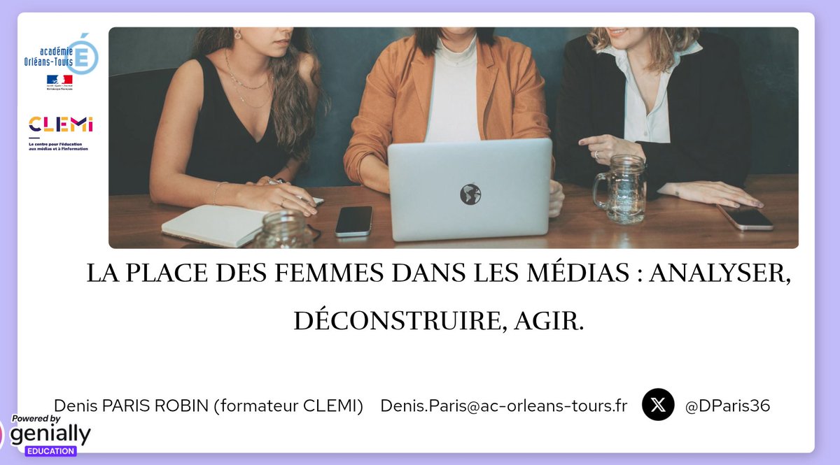 Rendez-vous à 9h30 à l'atelier @canope_45 pour une formation animée par <a href="/Clemi_ot/">EMI_Clemi Orléans-Tours</a> inscrite au #PAF : repérer les stéréotypes sexistes, interroger les traitements médiatiques, agir en classe.