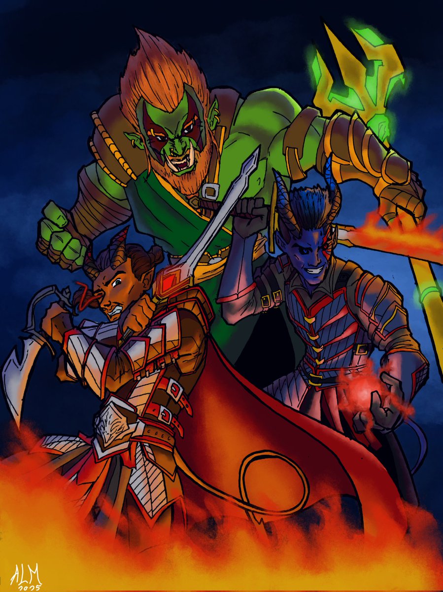 AustinLeeDraws's tweet image. Some fantasy dnd characters me and my friends made.
(Mines the blue one cause i like blue) 
#dnd #BaldursGate3 #dungeonsanddragons #art #digitalart