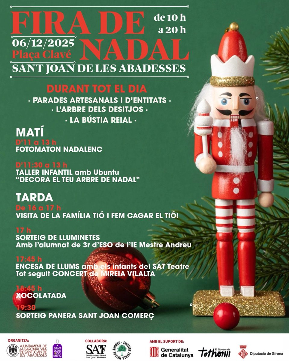 🎄<a href="/StJoanAbadesses/">StJoanAbadesses</a> escalfa motors per la fira de Nadal d’aquest dissabte, a la plaça Clavé. Hi haurà parades artesanals i d'entitats, l'arbre dels desitjos, la bústia reial, activitats de tota mena per la canalla i l'encesa dels llums de Nadal.

📻go.ivoox.com/rf/163753979